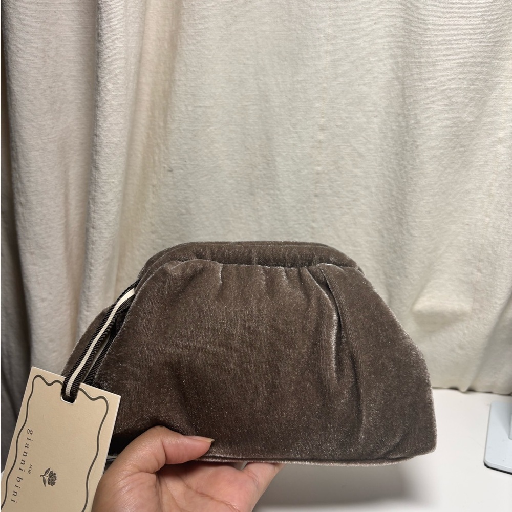 Gianni Bini x Lilly Sisto Virginia Velvet Clutch Crossbody Bag In Taupe - Picture 11 of 12